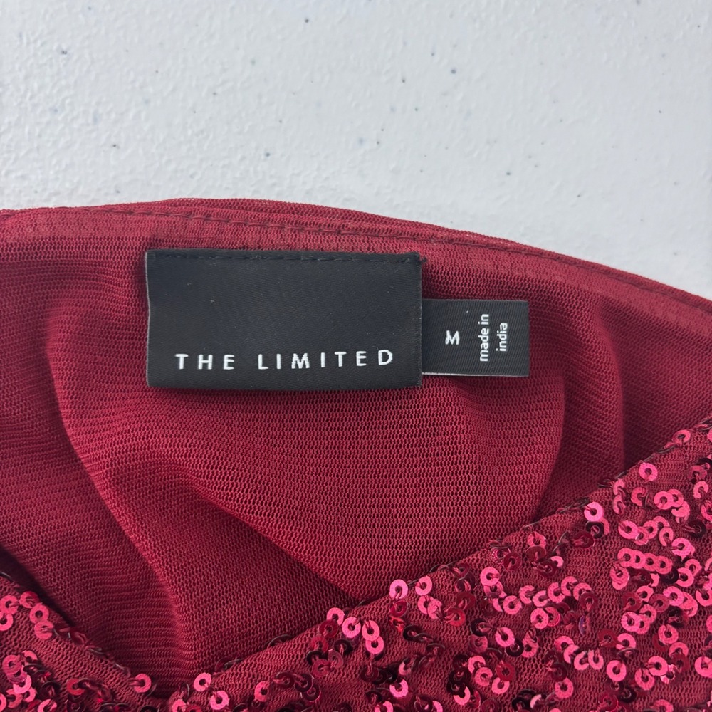 Y2K The Limited Burgundy Sequin Babydoll Camisole Party Nylon Mesh Top Women M - Picture 3 of 11